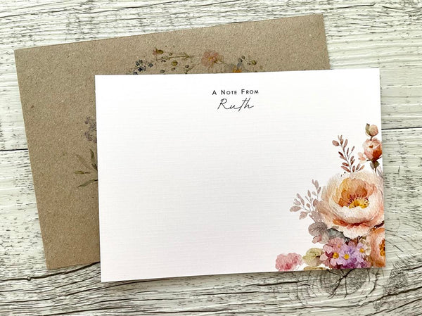 SPRING FLORAL Personalised Flat Notecards Set Of 10