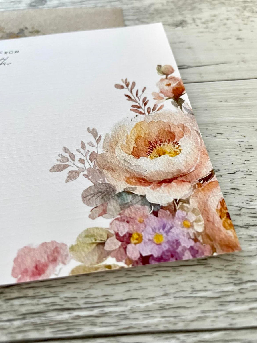 SPRING FLORAL Personalised Flat Notecards Set Of 10 – Scattered Seed Co
