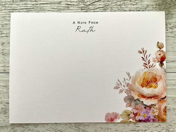 SPRING FLORAL Personalised Flat Notecards Set Of 10