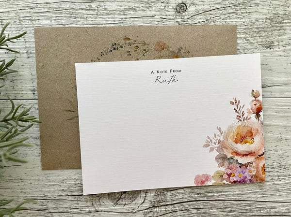SPRING FLORAL Personalised Flat Notecards Set Of 10
