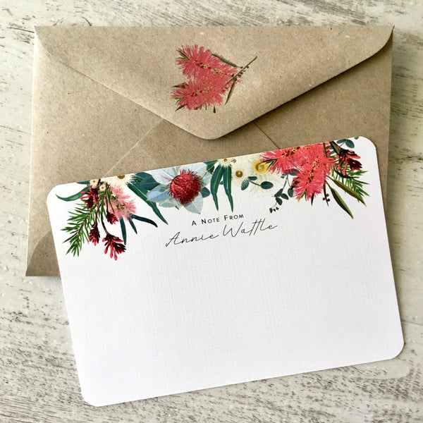AUSTRALIAN NATIVE FLORA Personalised Flat Notecards Set Of 10