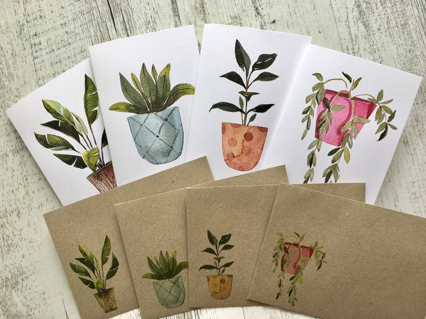 POTTED PLANTS cards set of 4