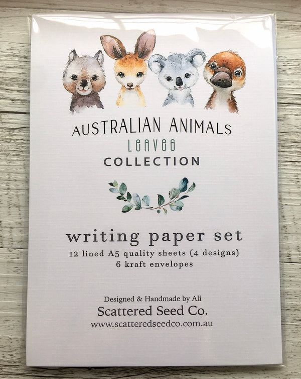 AUSTRALIAN ANIMALS Writing Paper Set (Non-Personalised)