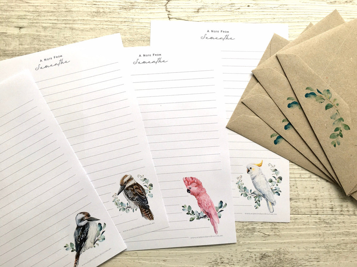 AUSTRALIAN BIRDS Personalised Writing Paper Set of 20 – Scattered Seed Co