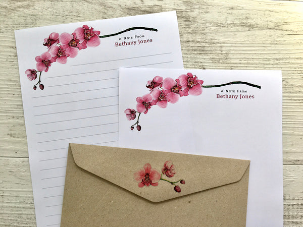 PINK ORCHID Personalised Writing Paper Set of 20