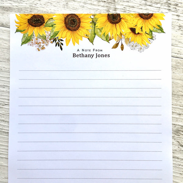 SUNFLOWERS Personalised Writing Paper Set of 20