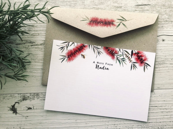AUSTRALIAN CALLISTEMON Personalised Flat Notecards Set Of 10
