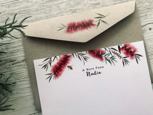 AUSTRALIAN CALLISTEMON Personalised Flat Notecards Set Of 10