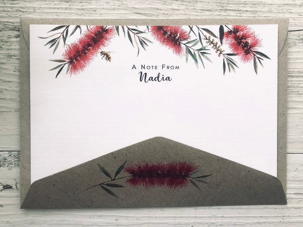 AUSTRALIAN CALLISTEMON Personalised Flat Notecards Set Of 10