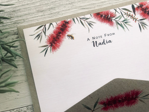 AUSTRALIAN CALLISTEMON Personalised Flat Notecards Set Of 10