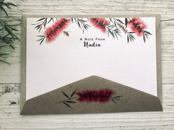 AUSTRALIAN CALLISTEMON Personalised Flat Notecards Set Of 10