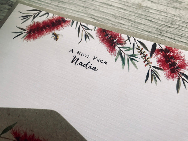 AUSTRALIAN CALLISTEMON Personalised Flat Notecards Set Of 10