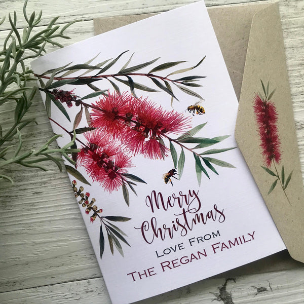 AUSTRALIAN CALLISTEMON PERSONALISED Christmas Cards