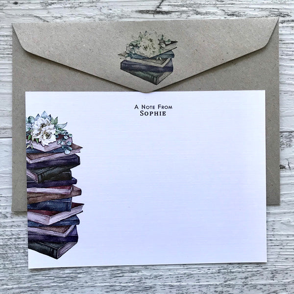 VINTAGE BOOKS Personalised Flat Notecards Set Of 10