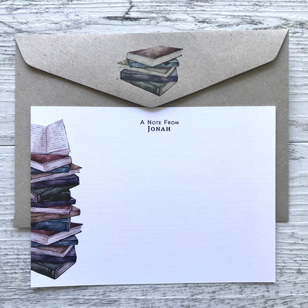 VINTAGE BOOKS Personalised Flat Notecards Set Of 10