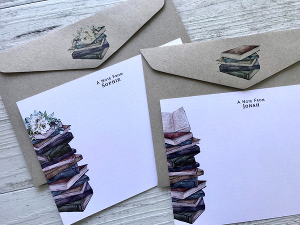 VINTAGE BOOKS Personalised Flat Notecards Set Of 10