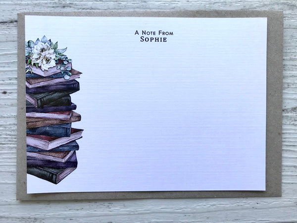 VINTAGE BOOKS Personalised Flat Notecards Set Of 10