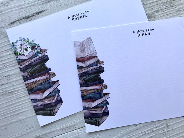 VINTAGE BOOKS Personalised Flat Notecards Set Of 10