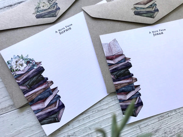 VINTAGE BOOKS Personalised Flat Notecards Set Of 10