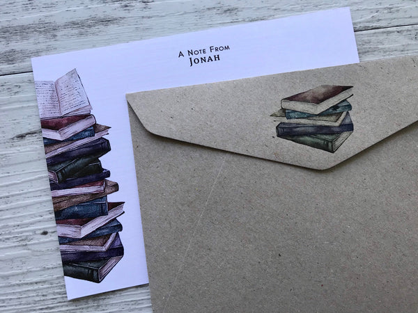 VINTAGE BOOKS Personalised Flat Notecards Set Of 10