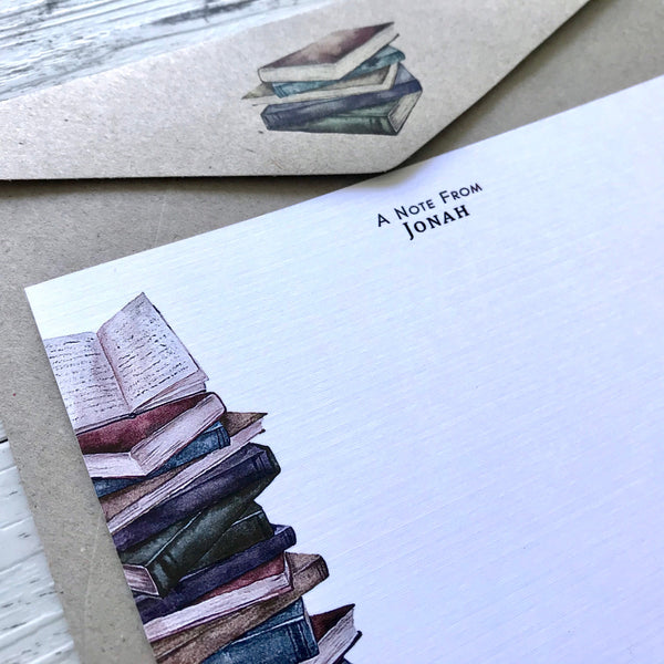 VINTAGE BOOKS Personalised Flat Notecards Set Of 10