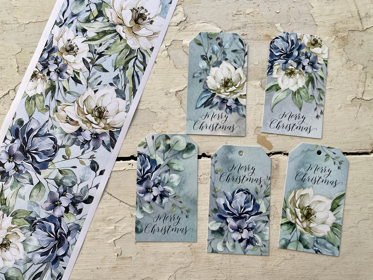 BLUE FLORAL Gift Wrap BellyBands Scattered Seed Co