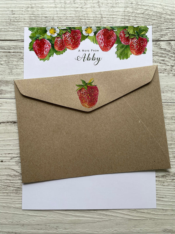 STRAWBERRY Personalised Writing Paper Set of 20