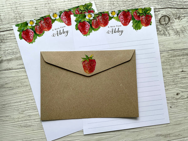 STRAWBERRY Personalised Writing Paper Set of 20