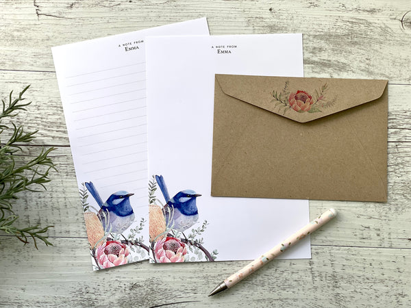 Superb BLUE FAIRY WREN Personalised Writing Paper Set of 20