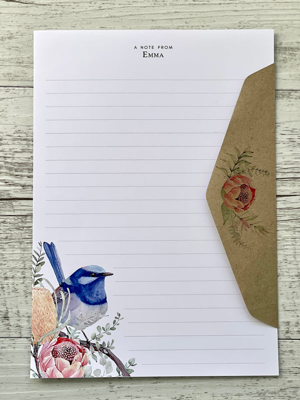 Superb BLUE FAIRY WREN Personalised Writing Paper Set of 20