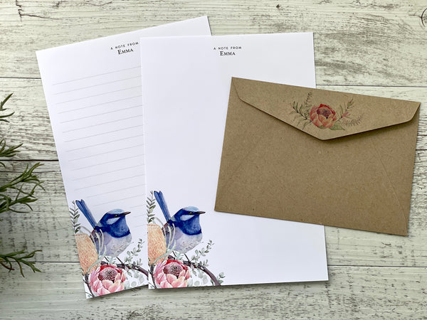 Superb BLUE FAIRY WREN Personalised Writing Paper Set of 20