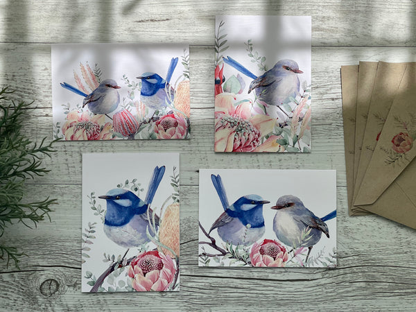 Superb Fairy Wrens - Blank Cards set of 4