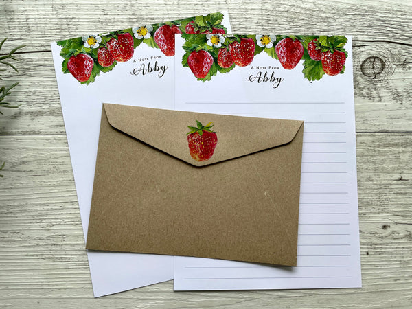 STRAWBERRY Personalised Writing Paper Set of 20