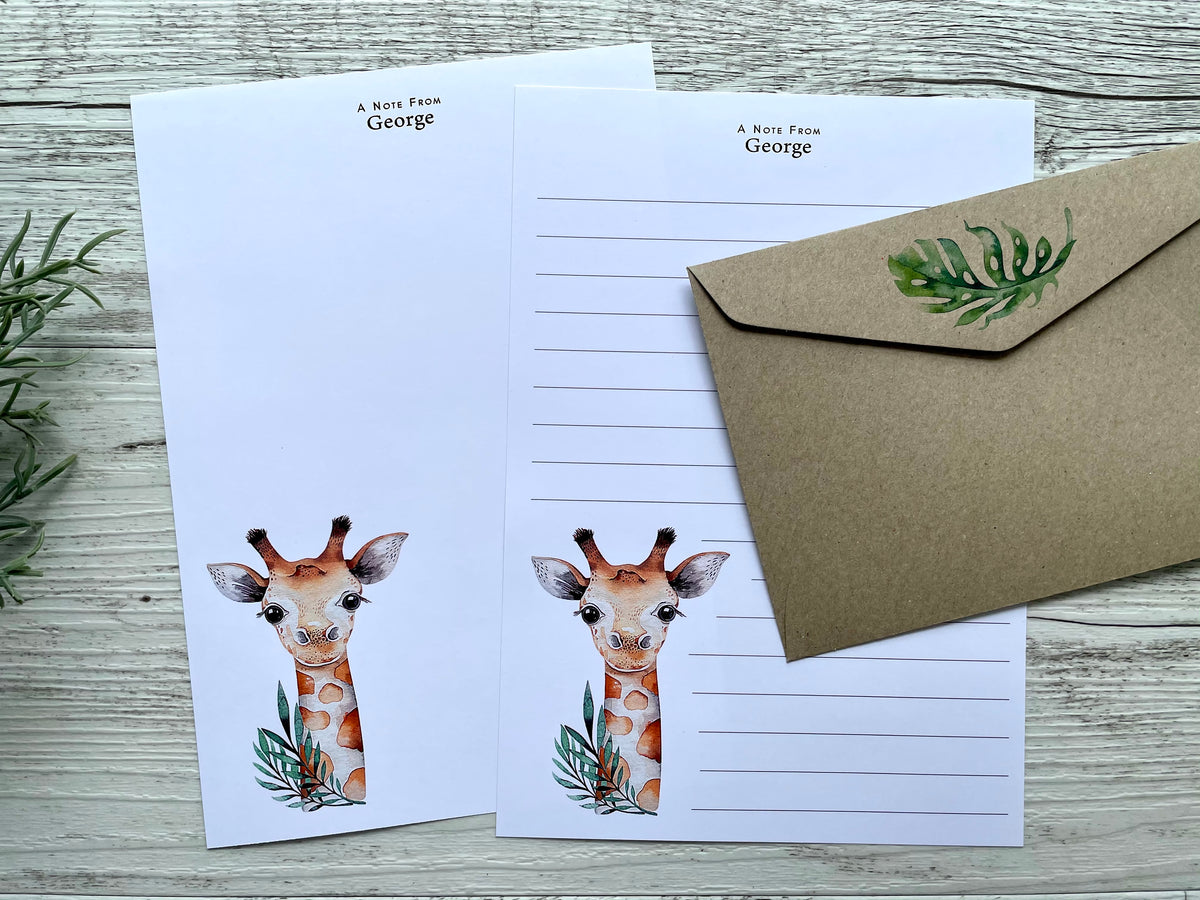 GIRAFFE Personalised Writing Paper Set of 20 – Scattered Seed Co