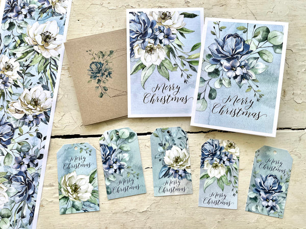 BLUE & WHITE FLORAL Personalised Christmas Cards