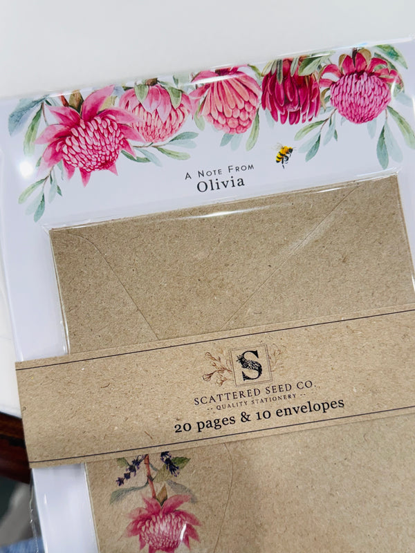 AUSTRALIAN WARATAH Personalised Writing Paper Set of 20