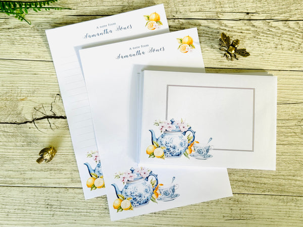 Blue & White Teapot Personalised Writing Paper Set