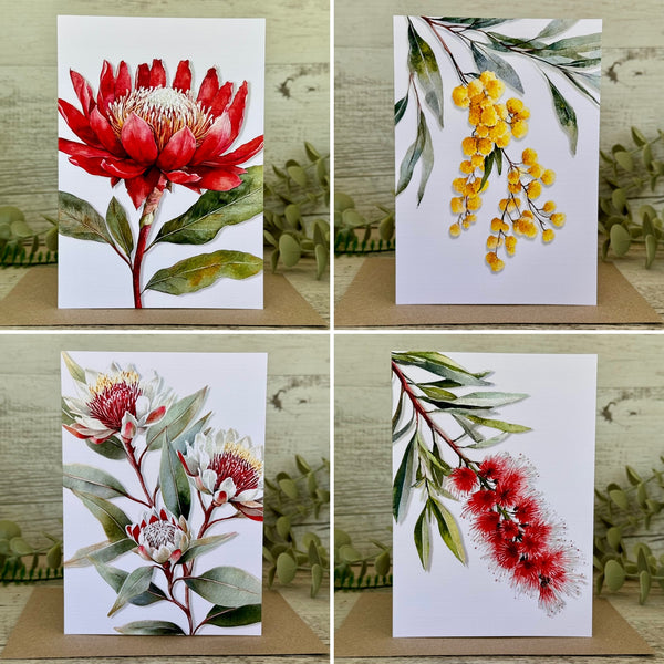 AUSTRALIAN FLORALS Single Stems Blank cards set of 4 - Set A