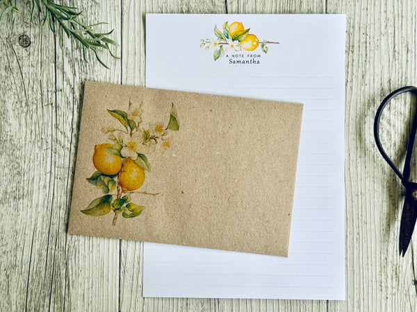 LEMON Branch Personalised Writing Paper Set of 20