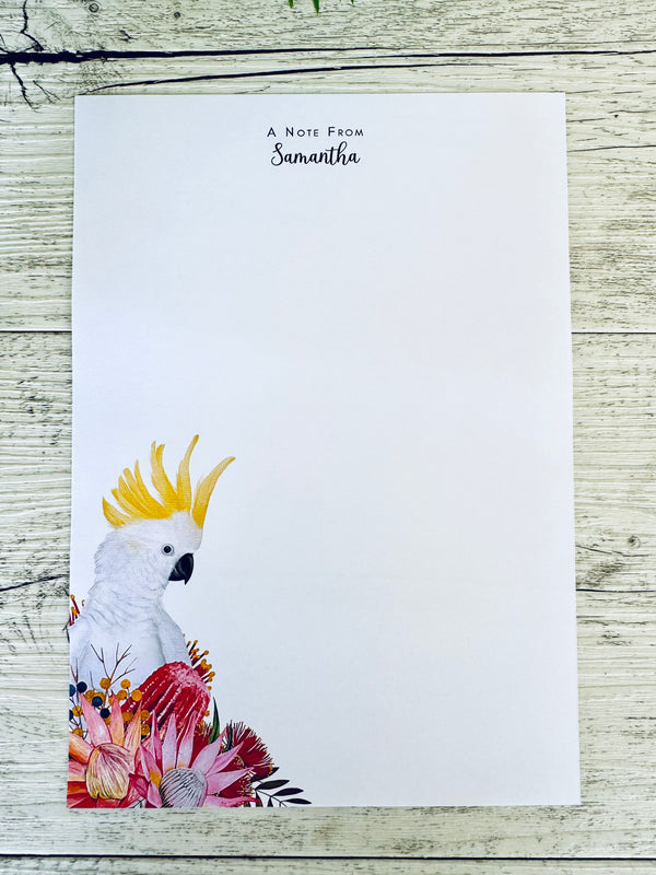 SULPHUR Crested COCKATOO Personalised Writing Paper Set of 20