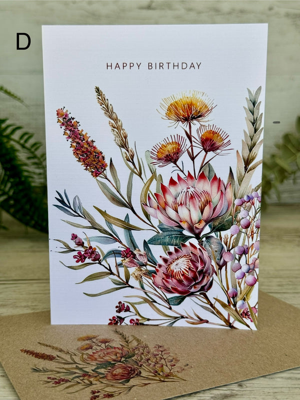 AUSTRALIAN FLORALS Card Set - Birthday - Thank You - Thinking of You - With Love - With Sympathy - Merry Christmas - Congratulations