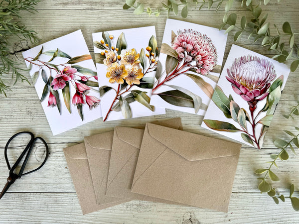 AUSTRALIAN FLORALS Single Stems Blank cards set of 4 - Set B