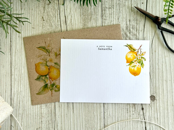 Hanging LEMONS  Personalised Flat Notecards Set Of 10