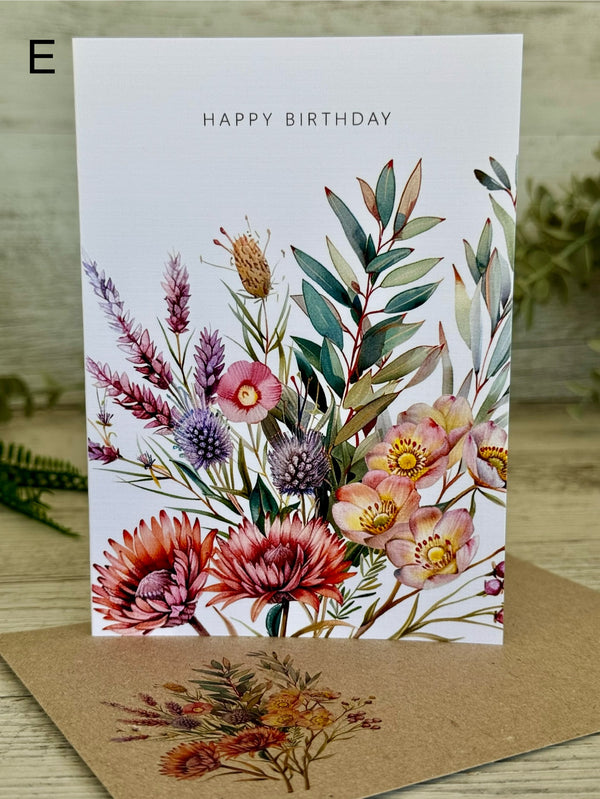 AUSTRALIAN FLORALS Card Set - Birthday - Thank You - Thinking of You - With Love - With Sympathy - Merry Christmas - Congratulations