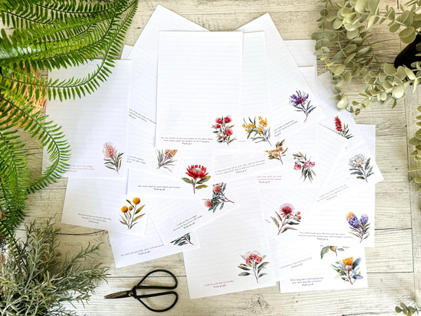 AUSTRALIAN Floral Psalm 91 Writing set 20 pages 10 envelopes