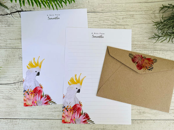 SULPHUR Crested COCKATOO Personalised Writing Paper Set of 20