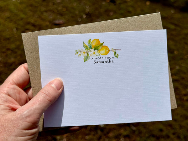 LEMON branch Personalised Flat Notecards Set Of 10