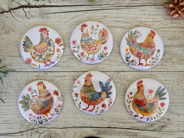 FOLK ART CHICKENS Large Magnets - 6 designs