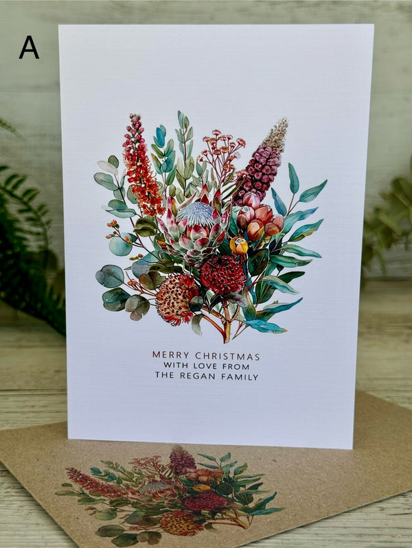 AUSTRALIAN FLORAL Personalised Christmas Cards - 4 assorted designs