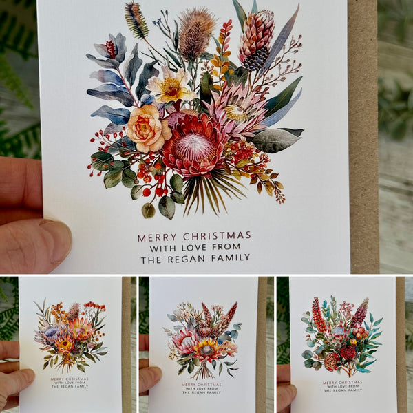 AUSTRALIAN FLORAL Personalised Christmas Cards - 4 assorted designs